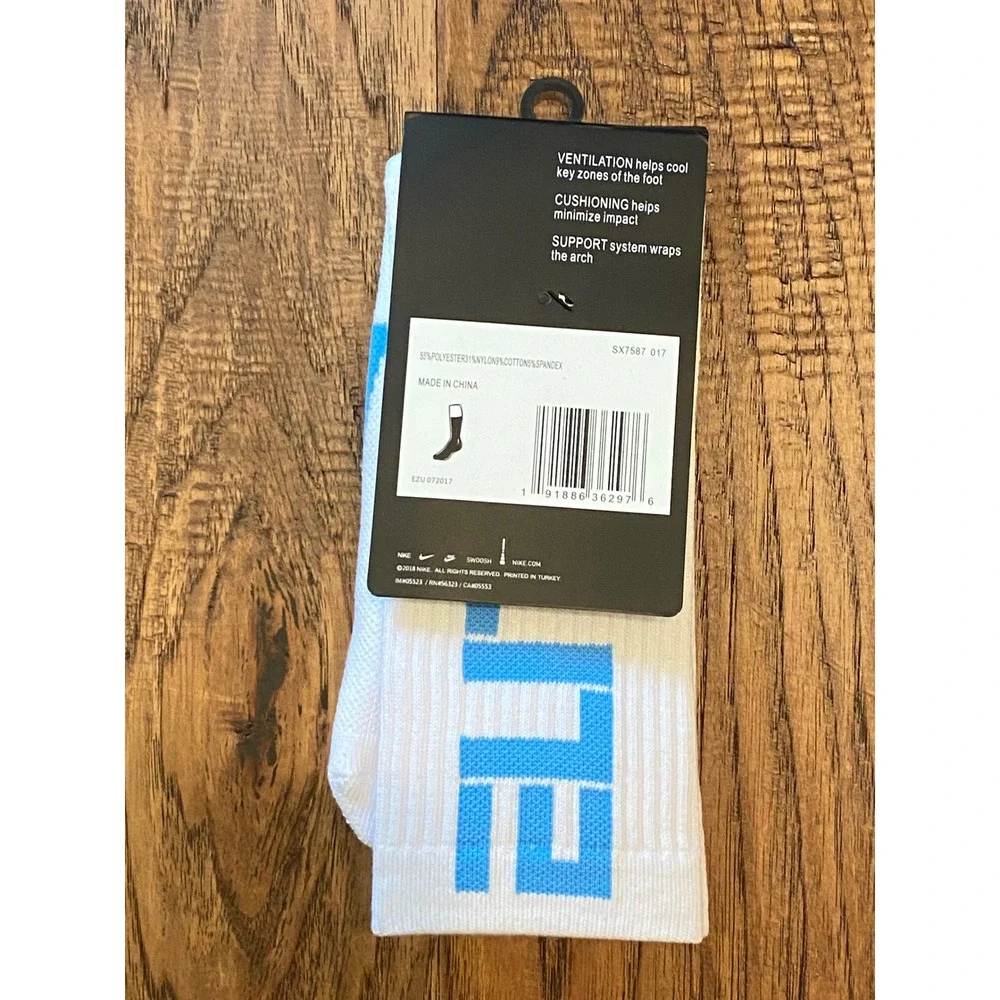 Nike Elite Basketball Crew Socks White Light Blue NBA Official SX7587-017 Large